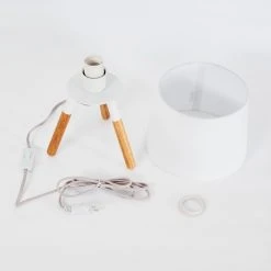 Hofstein Leirado Tischleuchte Wei&szlig;, Holz dunkel, 1-flammig -Günstiges Tischlampen Geschäft leirado tischleuchte h3398456 4