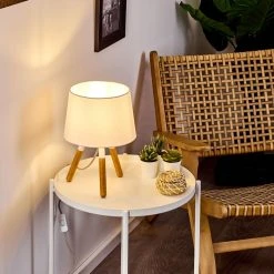 Hofstein Leirado Tischleuchte Wei&szlig;, Holz dunkel, 1-flammig -Günstiges Tischlampen Geschäft leirado tischleuchte h3398456 8