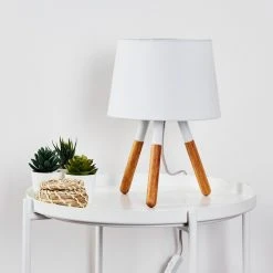 Hofstein Leirado Tischleuchte Wei&szlig;, Holz dunkel, 1-flammig -Günstiges Tischlampen Geschäft leirado tischleuchte h3398456 9