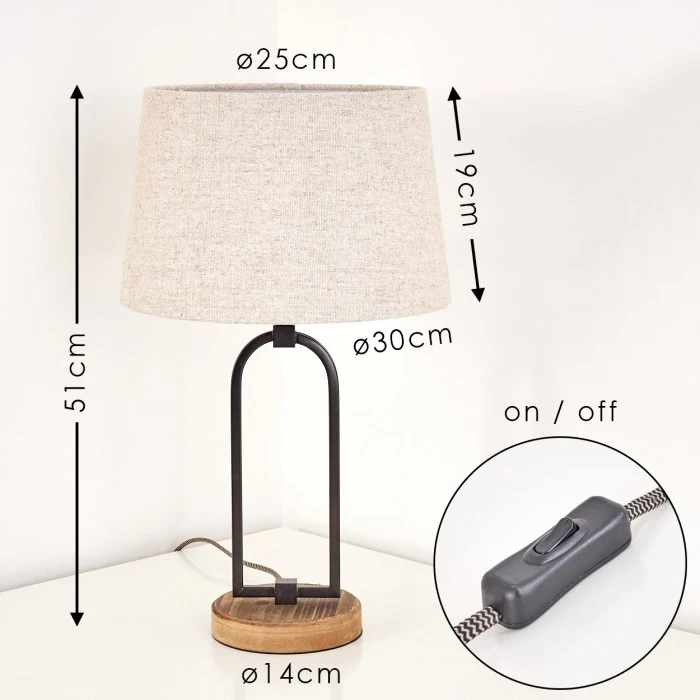 Hofstein Logumkolster Tischleuchte Schwarz, Braun, 1-flammig 4 Hofstein Logumkolster Tischleuchte Schwarz, Braun, 1-flammig – Bild 2