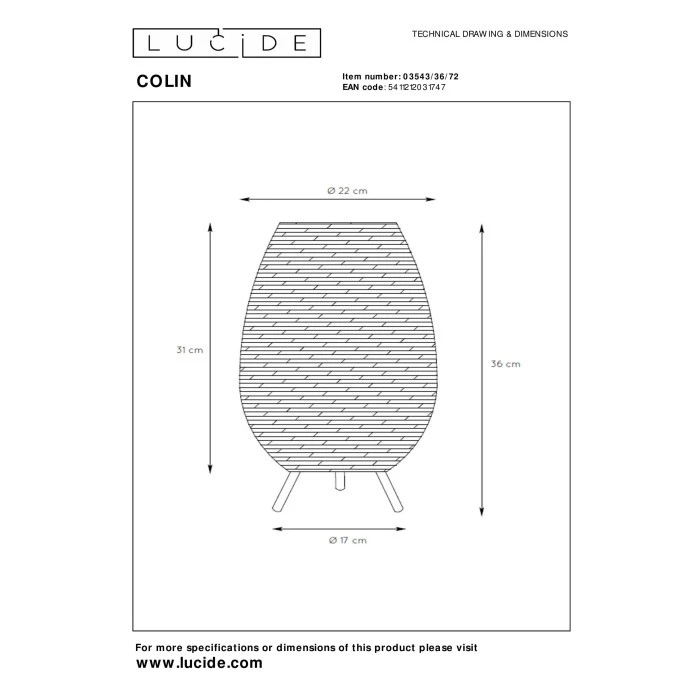 Lucide COLIN Tischleuchte Naturfarben, 1-flammig 7 Lucide COLIN Tischleuchte Naturfarben, 1-flammig – Bild 5