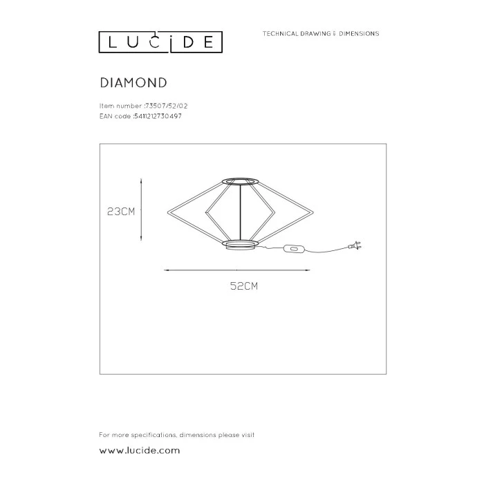 Lucide DIAMOND Tischleuchte Messing, 1-flammig 6 Lucide DIAMOND Tischleuchte Messing, 1-flammig – Bild 4