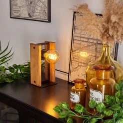 Hofstein Maahui Tischleuchte Schwarz, Naturfarben, 1-flammig