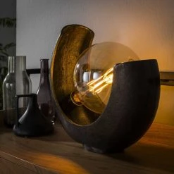 Hofstein Magredis Tischleuchte Nickel-Matt, Schwarz, 1-flammig