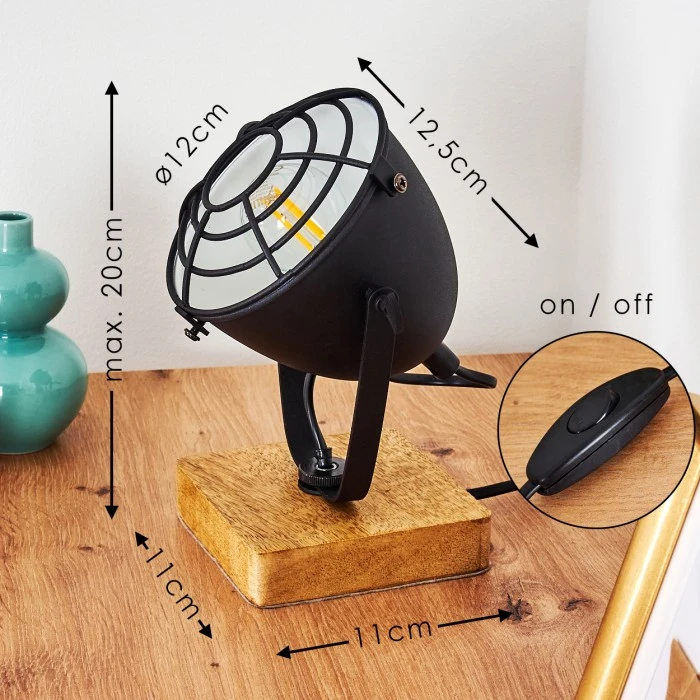 Hofstein Malix Tischleuchte Schwarz, Holz hell, 1-flammig 4 Hofstein Malix Tischleuchte Schwarz, Holz hell, 1-flammig – Bild 2