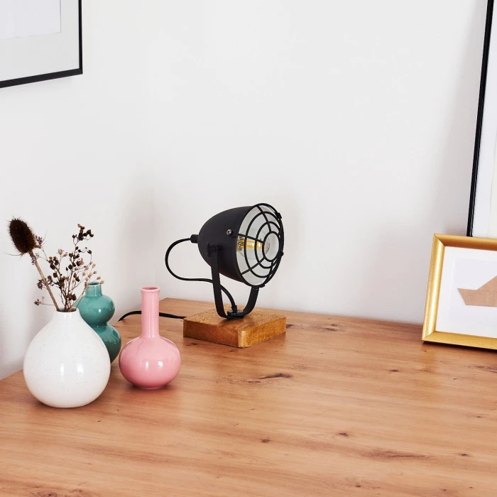 Hofstein Malix Tischleuchte Schwarz, Holz hell, 1-flammig 7 Hofstein Malix Tischleuchte Schwarz, Holz hell, 1-flammig – Bild 5