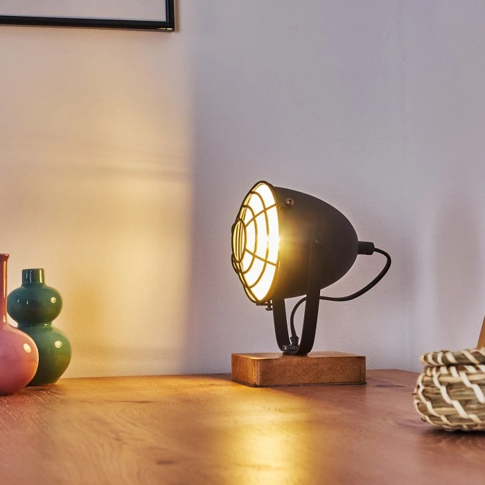 Hofstein Malix Tischleuchte Schwarz, Holz hell, 1-flammig 8 Hofstein Malix Tischleuchte Schwarz, Holz hell, 1-flammig – Bild 6