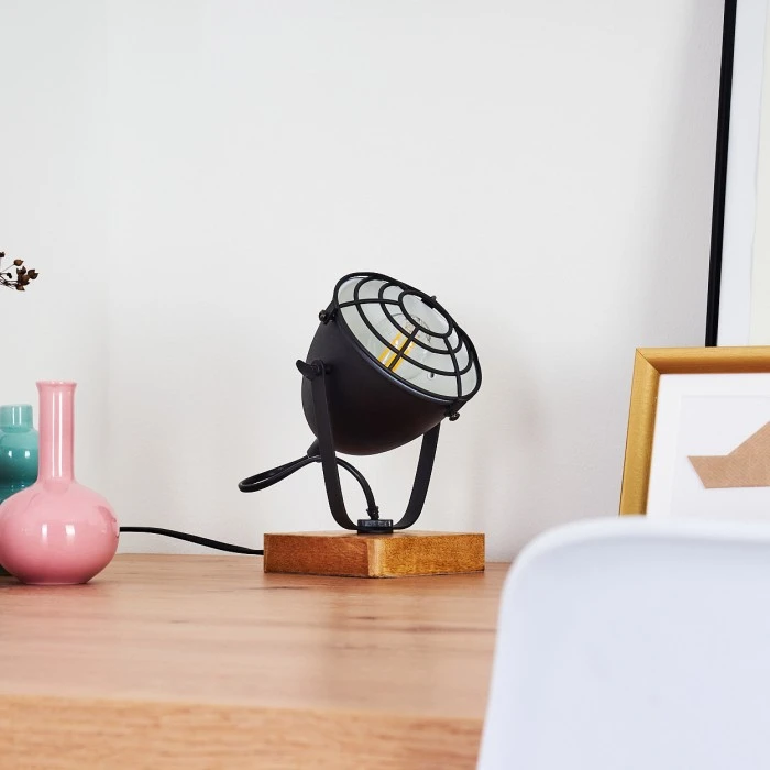 Hofstein Malix Tischleuchte Schwarz, Holz hell, 1-flammig 11 Hofstein Malix Tischleuchte Schwarz, Holz hell, 1-flammig – Bild 9