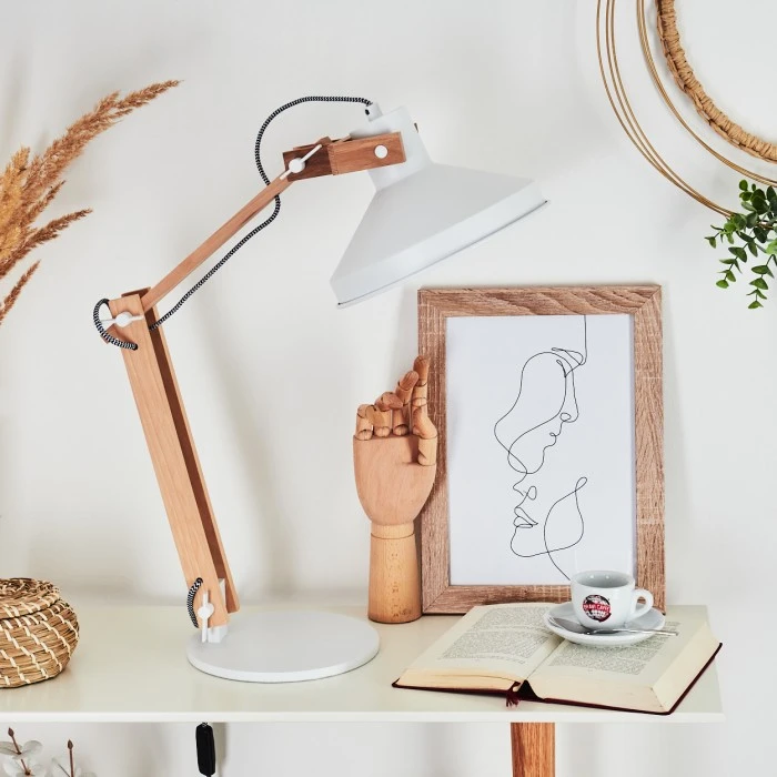 Hofstein Manothe Tischleuchte Weiß, Naturfarben, 1-flammig 4 Hofstein Manothe Tischleuchte Weiß, Naturfarben, 1-flammig – Bild 2