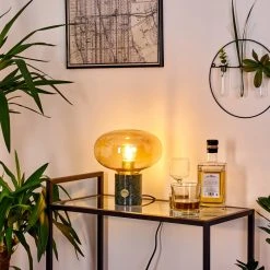 Hofstein Maoro Tischleuchte Messing, Grün, 1-flammig