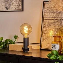 Hofstein Mathelier Tischleuchte Schwarz, Naturfarben, 1-flammig