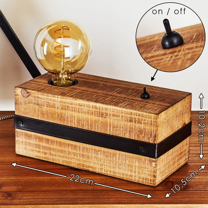 Hofstein Montgomery Tischleuchte Schwarz, Holz dunkel, 1-flammig 4 Hofstein Montgomery Tischleuchte Schwarz, Holz dunkel, 1-flammig – Bild 2