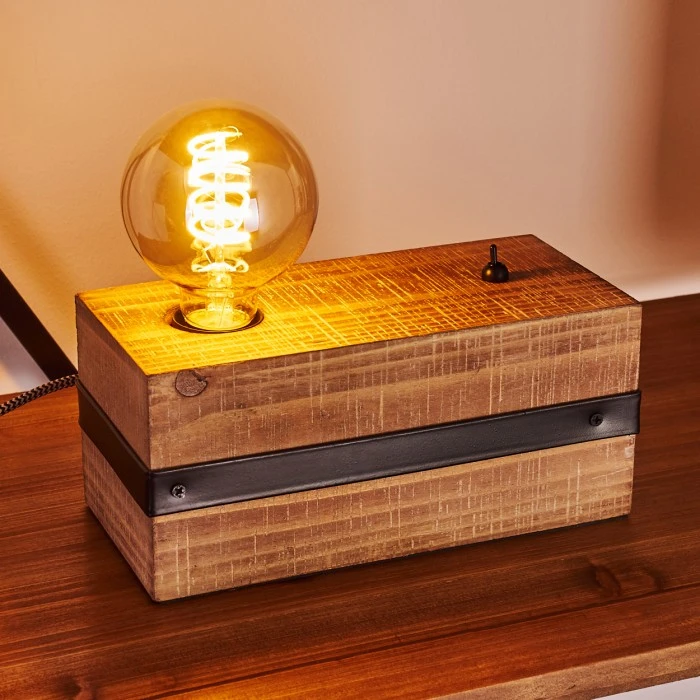 Hofstein Montgomery Tischleuchte Schwarz, Holz dunkel, 1-flammig 5 Hofstein Montgomery Tischleuchte Schwarz, Holz dunkel, 1-flammig – Bild 3