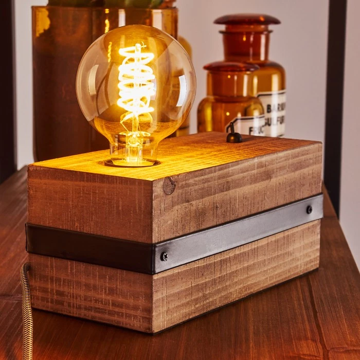 Hofstein Montgomery Tischleuchte Schwarz, Holz dunkel, 1-flammig 8 Hofstein Montgomery Tischleuchte Schwarz, Holz dunkel, 1-flammig – Bild 6