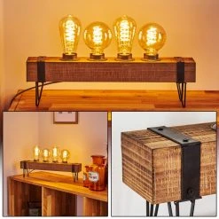 Hofstein Montgomery Tischleuchte Schwarz, Holz hell, 4-flammig