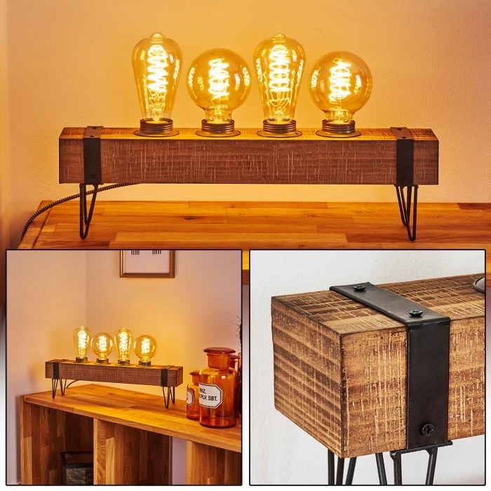 Hofstein Montgomery Tischleuchte Schwarz, Holz hell, 4-flammig 3 Hofstein Montgomery Tischleuchte Schwarz, Holz hell, 4-flammig