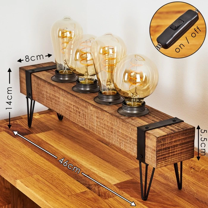 Hofstein Montgomery Tischleuchte Schwarz, Holz hell, 4-flammig 4 Hofstein Montgomery Tischleuchte Schwarz, Holz hell, 4-flammig – Bild 2