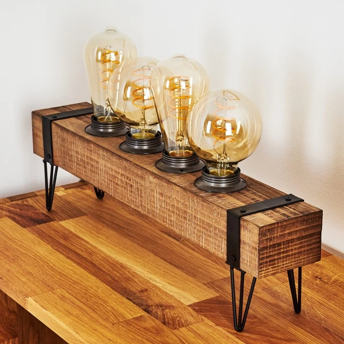 Hofstein Montgomery Tischleuchte Schwarz, Holz hell, 4-flammig 15 Hofstein Montgomery Tischleuchte Schwarz, Holz hell, 4-flammig – Bild 13