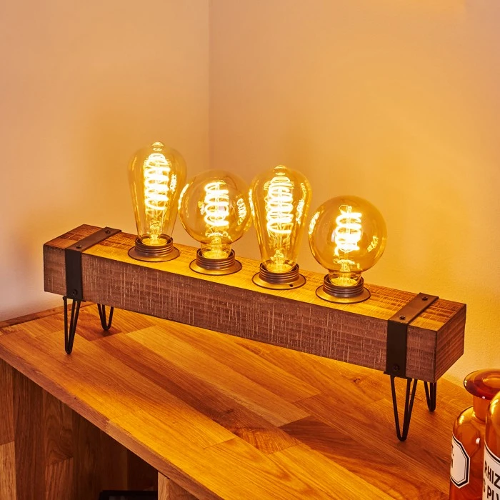 Hofstein Montgomery Tischleuchte Schwarz, Holz hell, 4-flammig 16 Hofstein Montgomery Tischleuchte Schwarz, Holz hell, 4-flammig – Bild 14