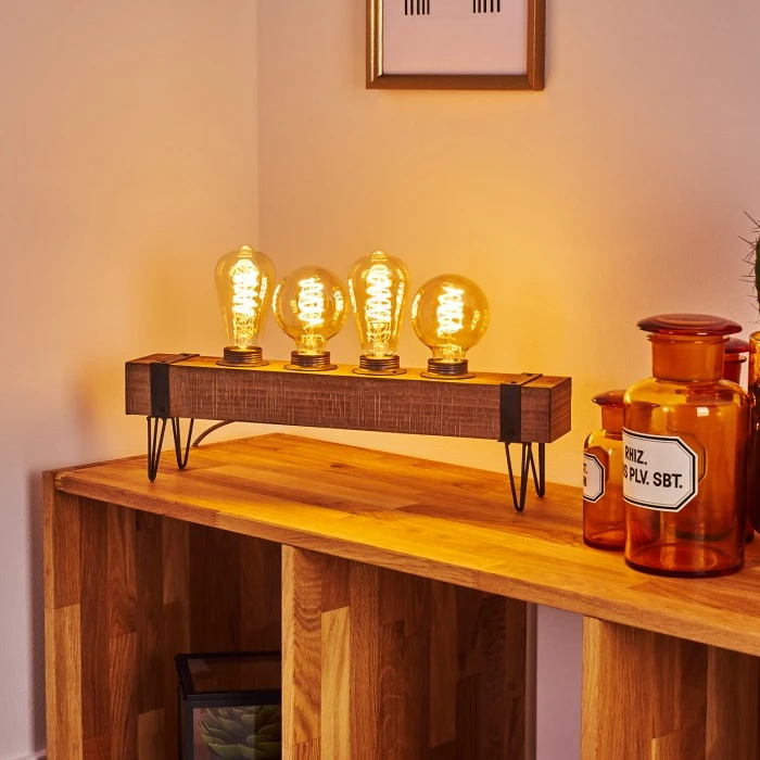 Hofstein Montgomery Tischleuchte Schwarz, Holz hell, 4-flammig 5 Hofstein Montgomery Tischleuchte Schwarz, Holz hell, 4-flammig – Bild 3