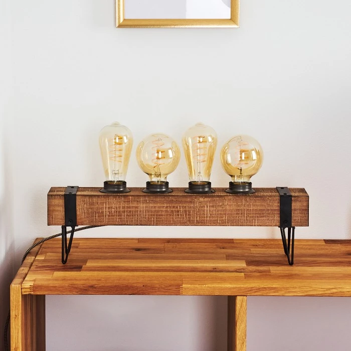 Hofstein Montgomery Tischleuchte Schwarz, Holz hell, 4-flammig 8 Hofstein Montgomery Tischleuchte Schwarz, Holz hell, 4-flammig – Bild 6