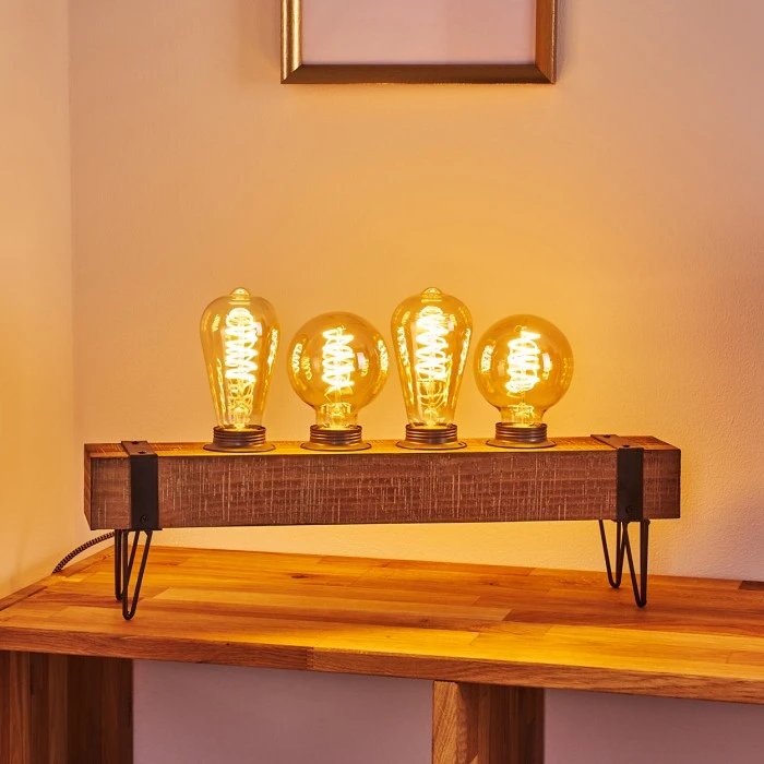 Hofstein Montgomery Tischleuchte Schwarz, Holz hell, 4-flammig 9 Hofstein Montgomery Tischleuchte Schwarz, Holz hell, 4-flammig – Bild 7