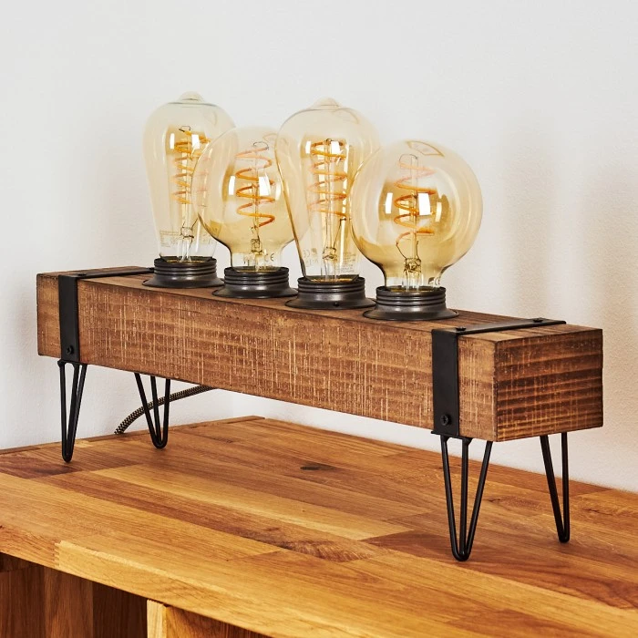 Hofstein Montgomery Tischleuchte Schwarz, Holz hell, 4-flammig 11 Hofstein Montgomery Tischleuchte Schwarz, Holz hell, 4-flammig – Bild 9