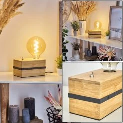 Hofstein Noulens Tischleuchte Schwarz, Naturfarben, 1-flammig