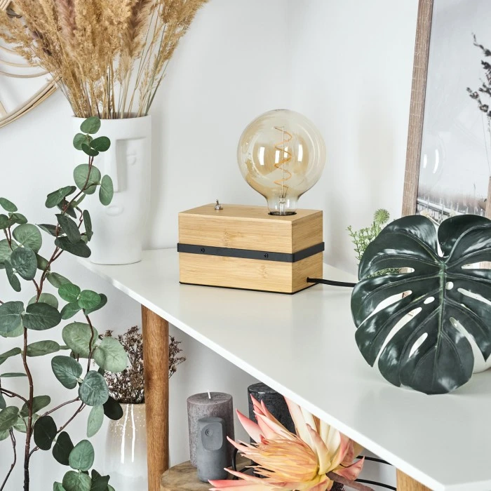 Hofstein Noulens Tischleuchte Schwarz, Naturfarben, 1-flammig 4 Hofstein Noulens Tischleuchte Schwarz, Naturfarben, 1-flammig – Bild 2