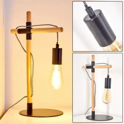 Hofstein Okseoer Tischleuchte Schwarz, Holz hell, 1-flammig