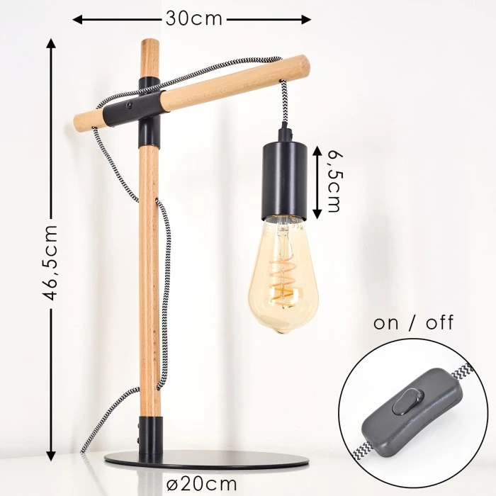 Hofstein Okseoer Tischleuchte Schwarz, Holz hell, 1-flammig 4 Hofstein Okseoer Tischleuchte Schwarz, Holz hell, 1-flammig – Bild 2