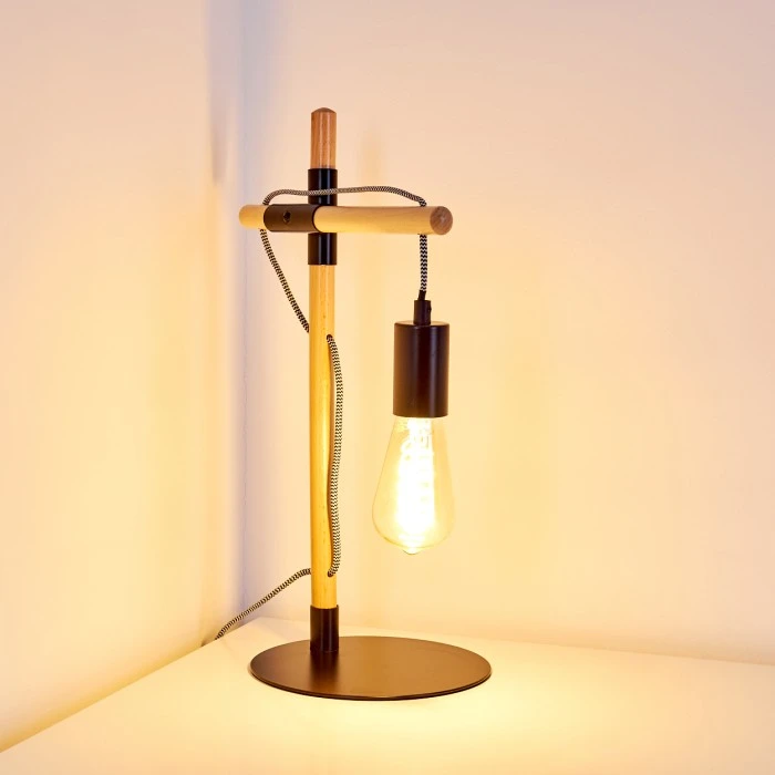 Hofstein Okseoer Tischleuchte Schwarz, Holz hell, 1-flammig 16 Hofstein Okseoer Tischleuchte Schwarz, Holz hell, 1-flammig – Bild 14