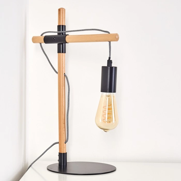 Hofstein Okseoer Tischleuchte Schwarz, Holz hell, 1-flammig 17 Hofstein Okseoer Tischleuchte Schwarz, Holz hell, 1-flammig – Bild 15