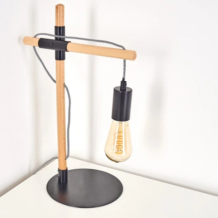 Hofstein Okseoer Tischleuchte Schwarz, Holz hell, 1-flammig 7 Hofstein Okseoer Tischleuchte Schwarz, Holz hell, 1-flammig – Bild 5