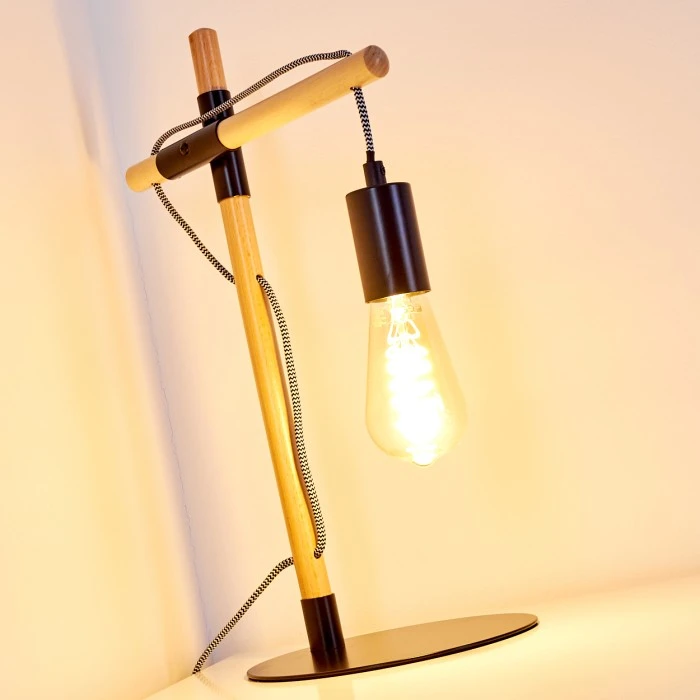 Hofstein Okseoer Tischleuchte Schwarz, Holz hell, 1-flammig 8 Hofstein Okseoer Tischleuchte Schwarz, Holz hell, 1-flammig – Bild 6