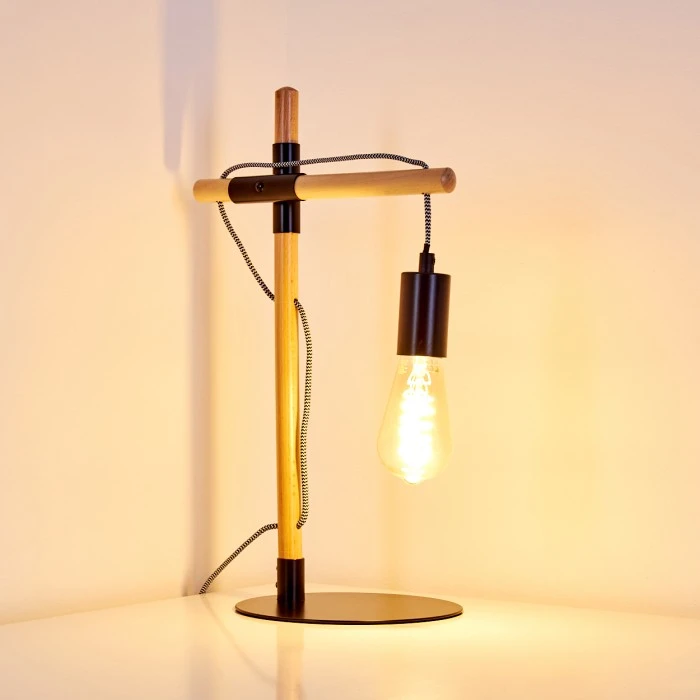 Hofstein Okseoer Tischleuchte Schwarz, Holz hell, 1-flammig 10 Hofstein Okseoer Tischleuchte Schwarz, Holz hell, 1-flammig – Bild 8