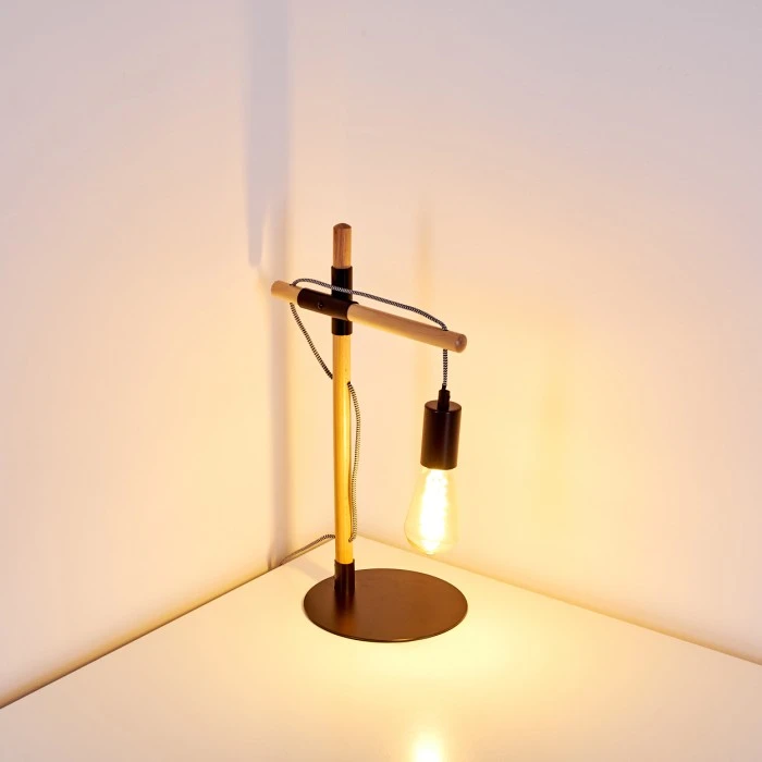 Hofstein Okseoer Tischleuchte Schwarz, Holz hell, 1-flammig 11 Hofstein Okseoer Tischleuchte Schwarz, Holz hell, 1-flammig – Bild 9