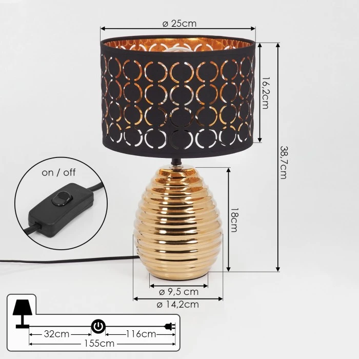 Hofstein Osorno Tischleuchte Gold, 1-flammig 6 Hofstein Osorno Tischleuchte Gold, 1-flammig – Bild 4