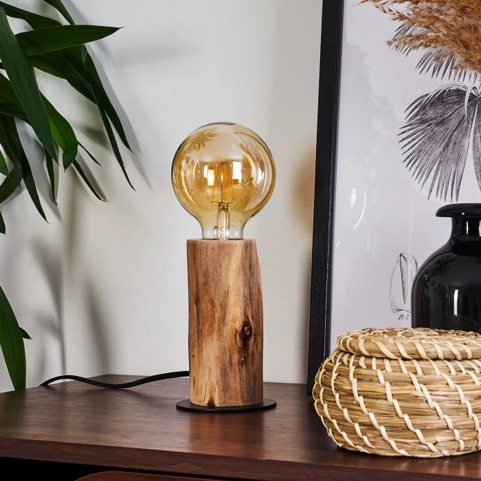 Hofstein Pozos Tischleuchte Schwarz, Holz hell, 1-flammig 4 Hofstein Pozos Tischleuchte Schwarz, Holz hell, 1-flammig – Bild 2