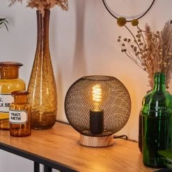 Hofstein Reiden Tischleuchte Schwarz, Naturfarben, 1-flammig