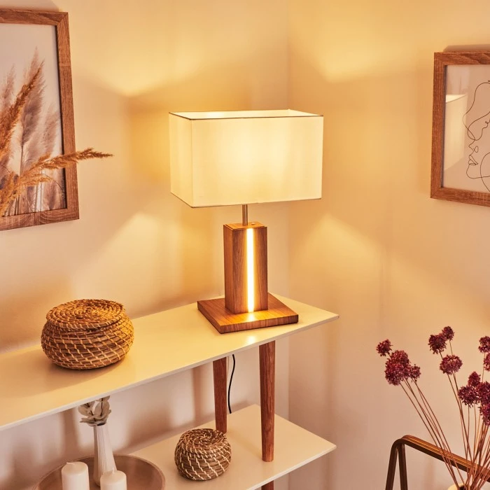 Hofstein Sangineto Tischleuchte Nickel-Matt, Weiß, Holz dunkel, 2-flammig 9 Hofstein Sangineto Tischleuchte Nickel-Matt, Weiß, Holz dunkel, 2-flammig – Bild 7