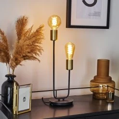 Hofstein Sattons Tischleuchte Schwarz, 2-flammig