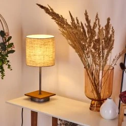 Hofstein Shiburg Tischleuchte Silber, Holz dunkel, 1-flammig