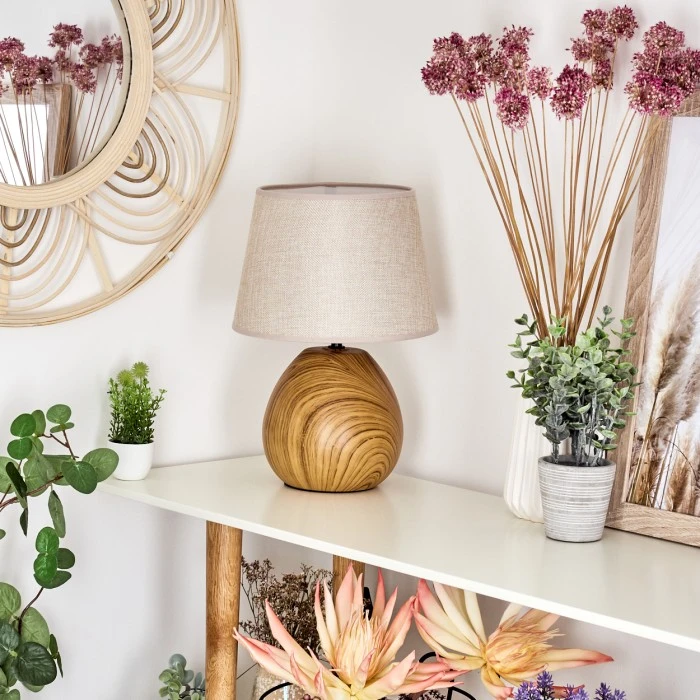 Hofstein Stampa Tischleuchte Braun, Holzoptik, 1-flammig 4 Hofstein Stampa Tischleuchte Braun, Holzoptik, 1-flammig – Bild 2