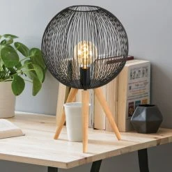 Steinhauer Spoetnik Tischleuchte Schwarz, Holz dunkel, 1-flammig