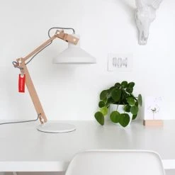 Steinhauer Woody Tischleuchte Weiß, Holz hell, 1-flammig