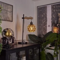 Hofstein Sunasau Tischleuchte Schwarz, Naturfarben, 1-flammig