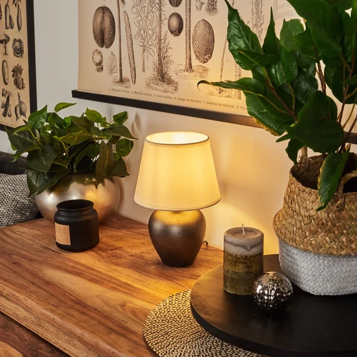 Hofstein Tapona Tischleuchte Nickel-Matt, Dunkelbraun, 1-flammig 3 Hofstein Tapona Tischleuchte Nickel-Matt, Dunkelbraun, 1-flammig