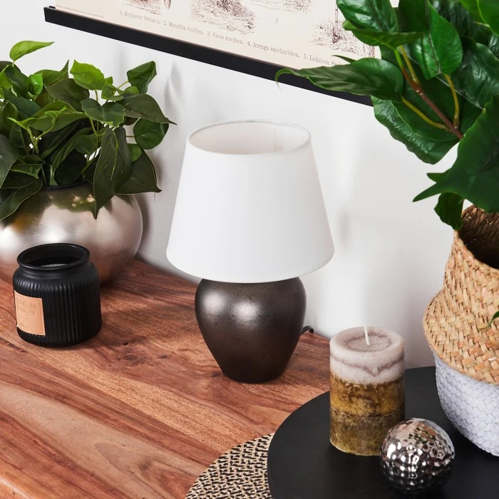 Hofstein Tapona Tischleuchte Nickel-Matt, Dunkelbraun, 1-flammig 4 Hofstein Tapona Tischleuchte Nickel-Matt, Dunkelbraun, 1-flammig – Bild 2