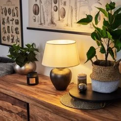 Hofstein Tapona Tischleuchte Nickel-Matt, Dunkelbraun, 1-flammig